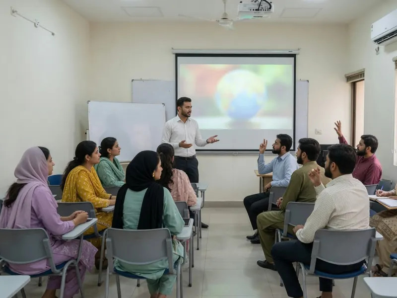 A trainee asks his classmates a question during micro-teaching