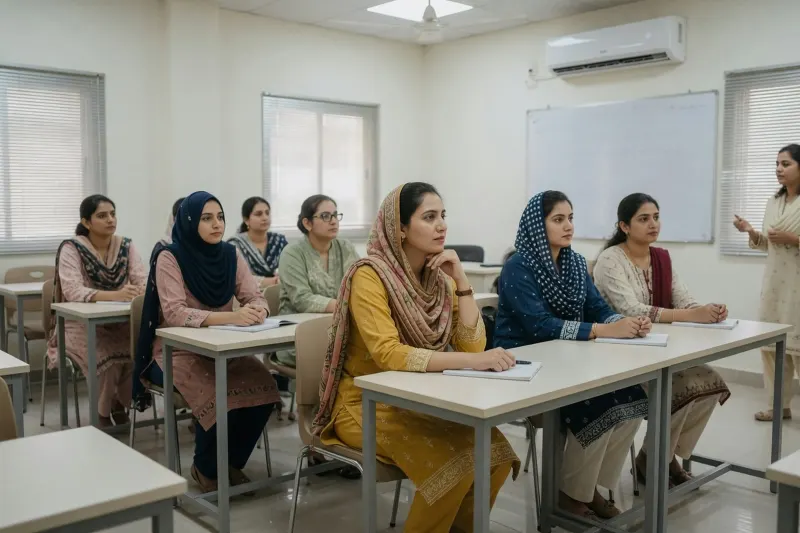 Trainees listen during a micro-teaching lesson